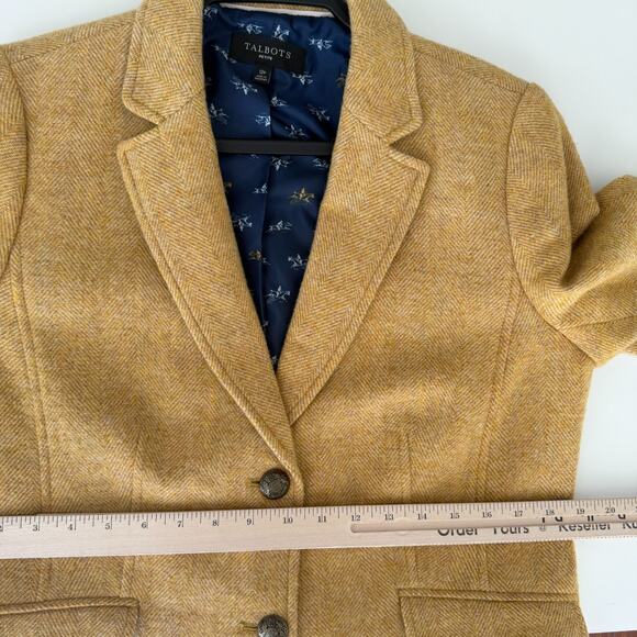 Talbots Shetland Wool Blazer 12P Mustard Yellow Herringbone Equestrian Jacket - Picture 15 of 16